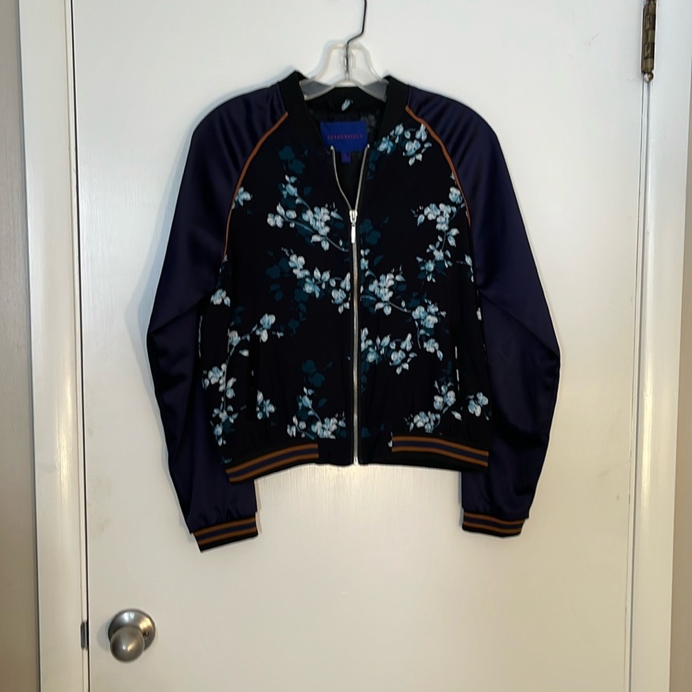 Vintage Aeropostale Black Bomber Jacket with Floral Embroidery